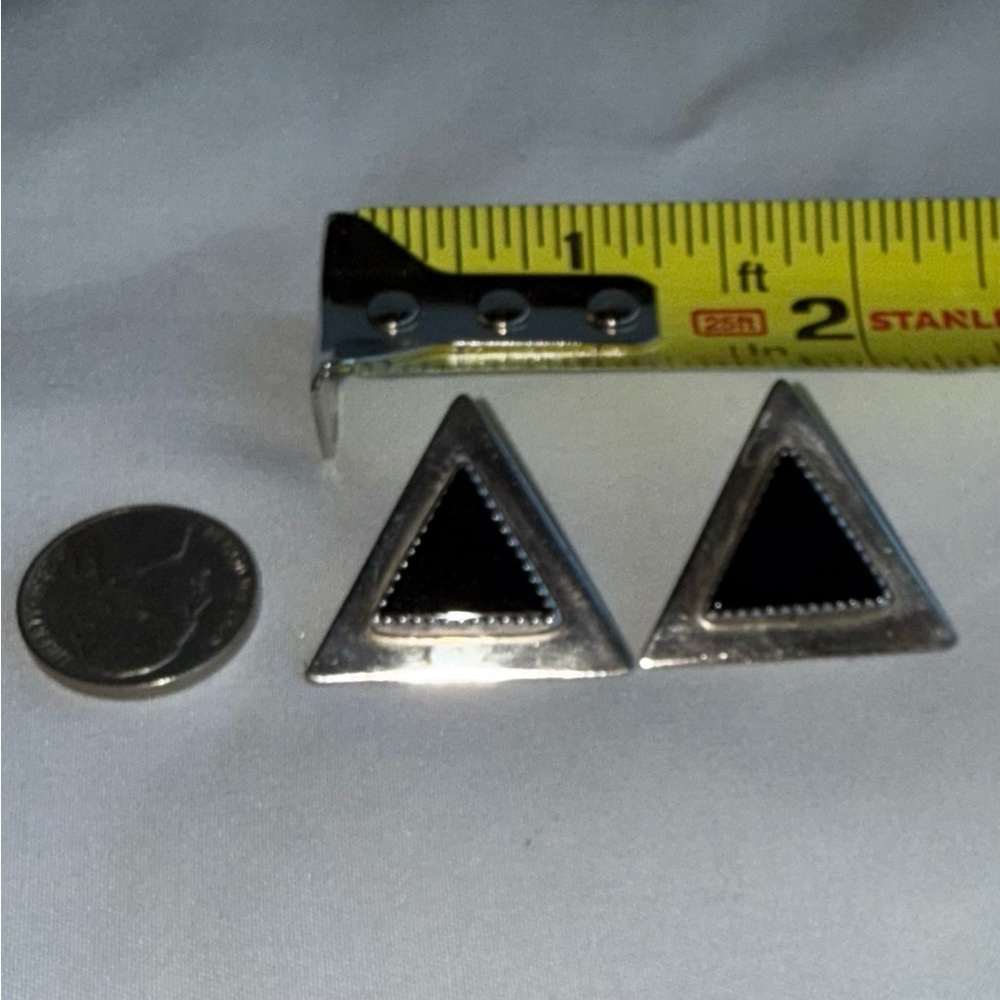 TOMMY JACKSON Vintage Black Onyx and Sterling Silver Triangle Earrings